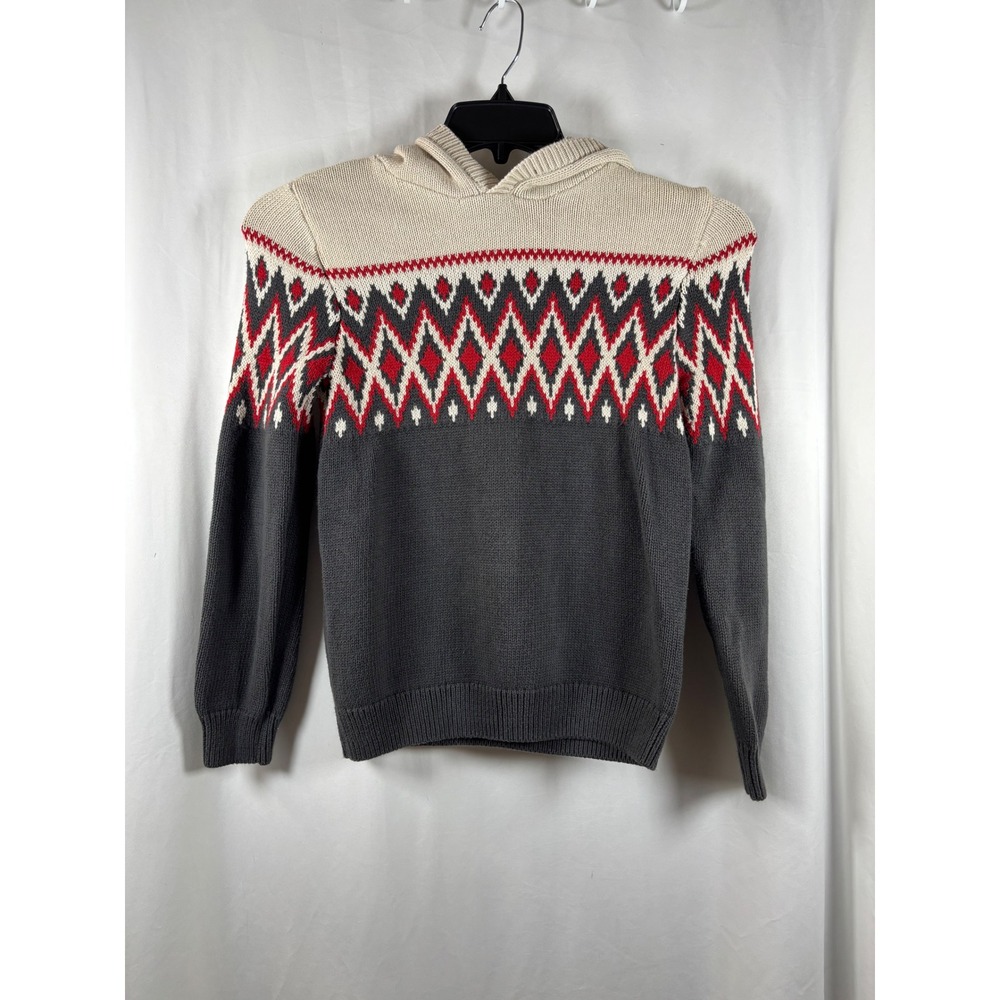 Old Navy Womens L 10-12 Fair Isle Geometric Diamond Knit Pullover Hoodie Gray